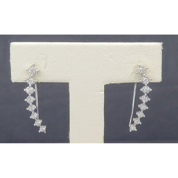 Sterling Silver CZ Graduated Climber Earrings – Curved Ear Climbers 2.2g 40 - Picture 2 of 7